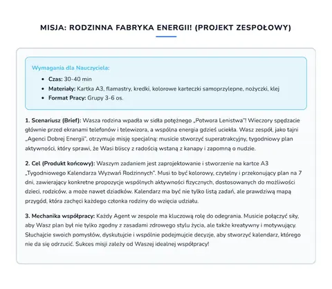 Projekt zespolowy: scenariusz, produkt koncowy, podzial rol i kryteria oceny.